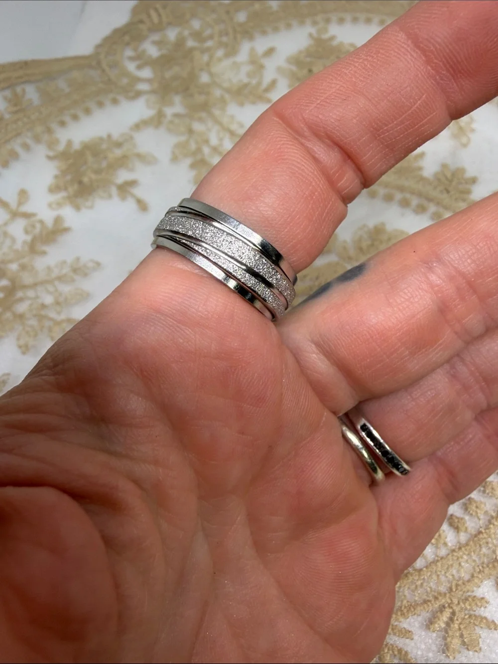 925 Sterling Silver Spinner Ring | Glitter Textured fidget Sz 8 anxiety